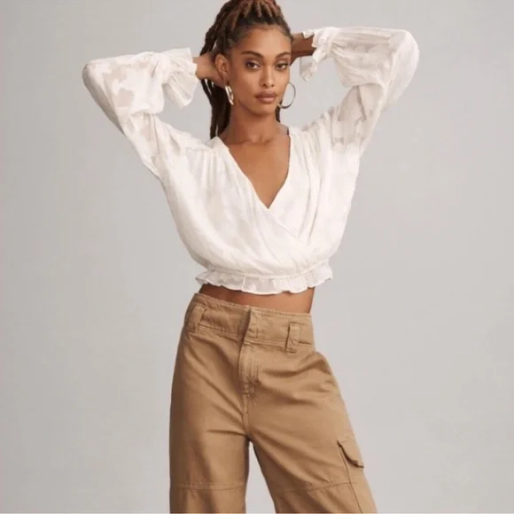 Anthropologie Sheer Surplice Blouse S - Picture 5 of 14